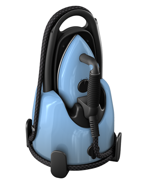 laurastar lift plus blue sky portable steam generator  cord holder and stored for portability 