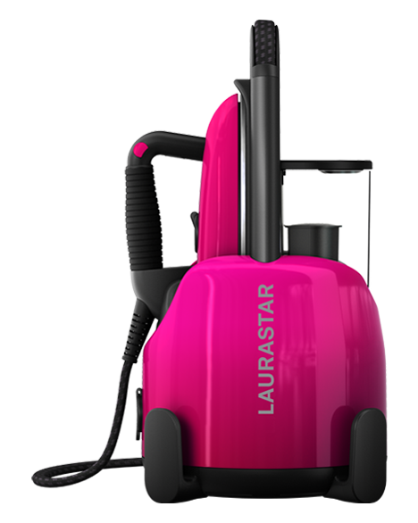 laurastar lift plus pinky pop portable steam generator side view showing water tank and iron